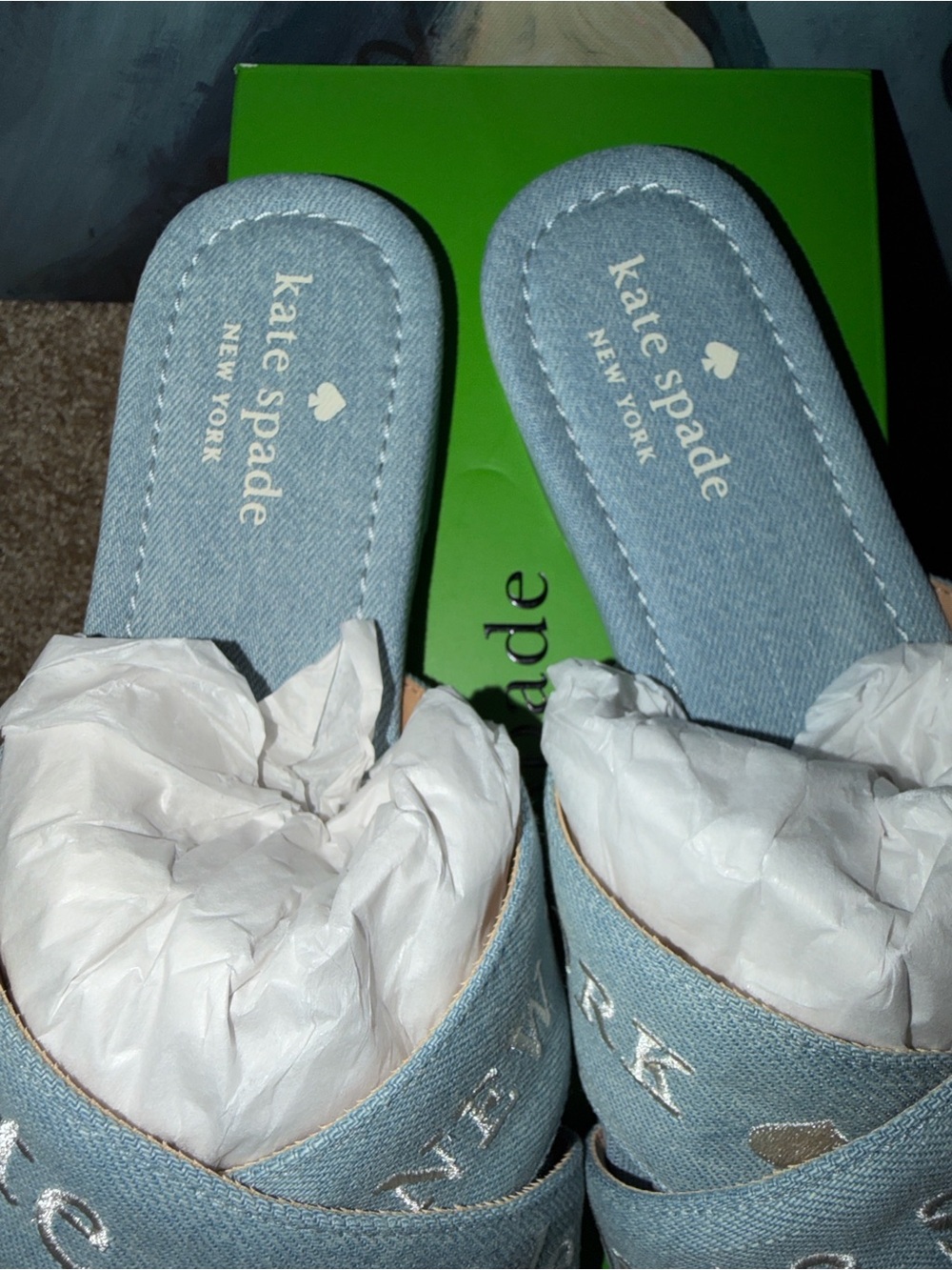 kate spade Light Blue Denim Crisscross Logo Slides - Picture 4 of 5
